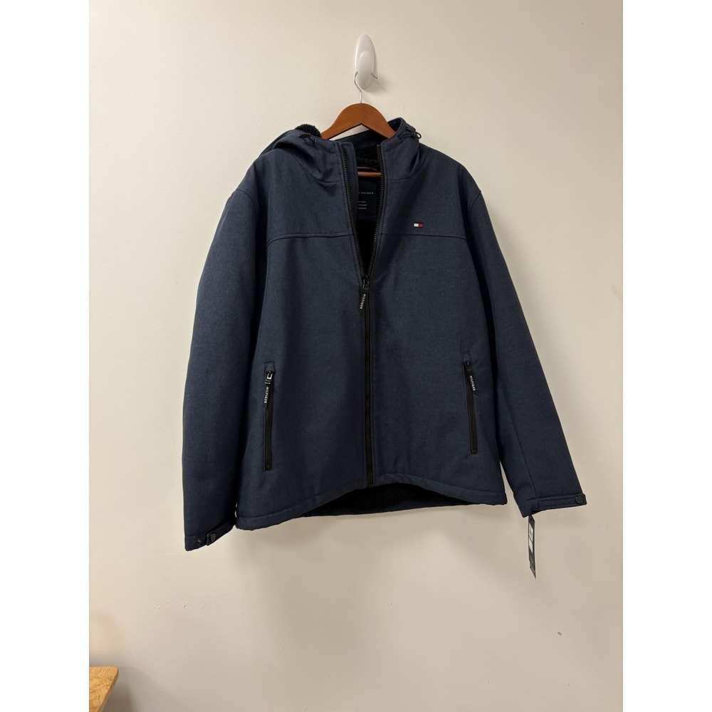 NWT Tommy Hilfiger Fleece Lined Hooded Jacket Navy Blue Sz XL